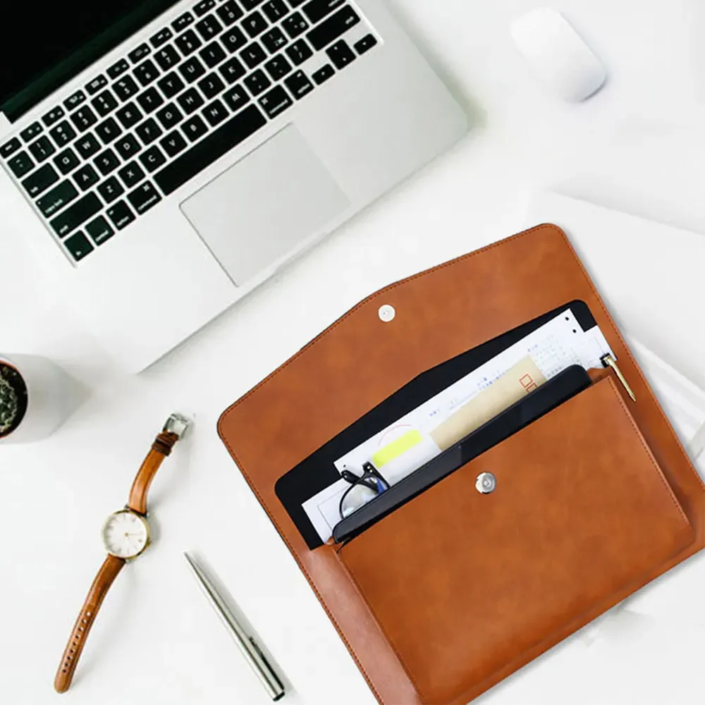 lettres personnalisées gratuites a4 dossier en cuir mallette d'affaires bouton magnétique étanche étuis pour ordinateur portable organisateur de bureau