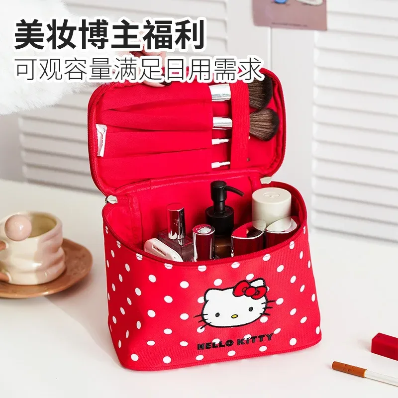 véritable trousse de maquillage hellokitty, grande capacité, sac de rangement pour cosmétiques mignon, sac à main portable