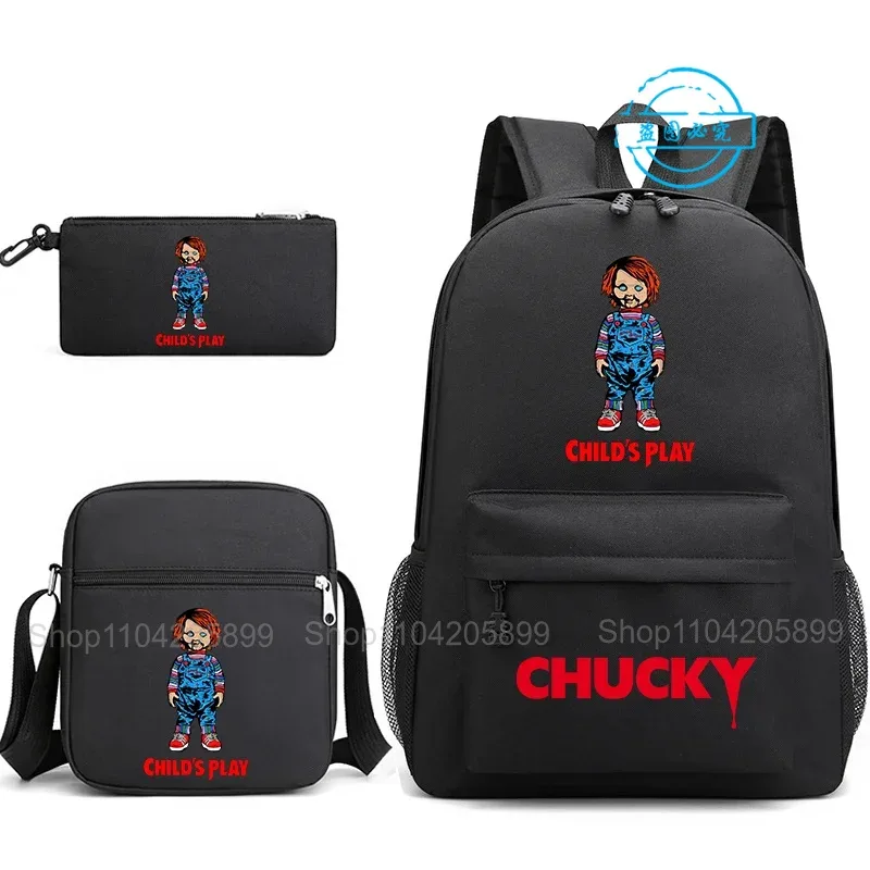 sacs à dos chucky pour enfants, 3 pièces, cartables pour étudiants et adolescents, sacs d'école pour garçons et filles, trousse à crayons, sacs à bandoulière, sac de voyage