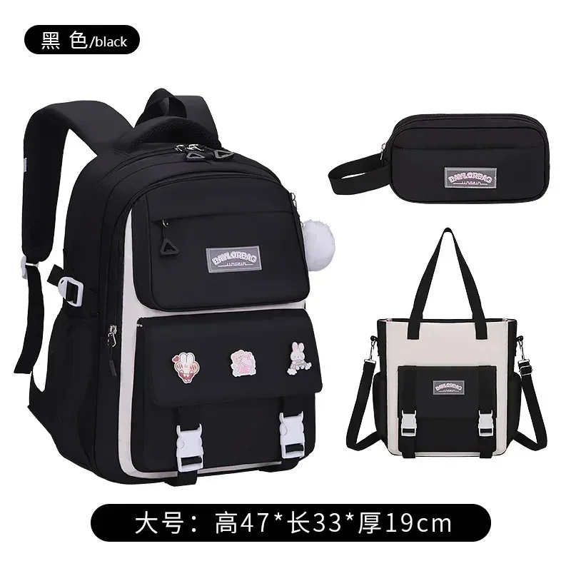 ensemble de 3 sacs à dos de grande capacité avec protection dorsale, violet et rose, avec accessoires suspendus pour les élèves du collège et du lycée