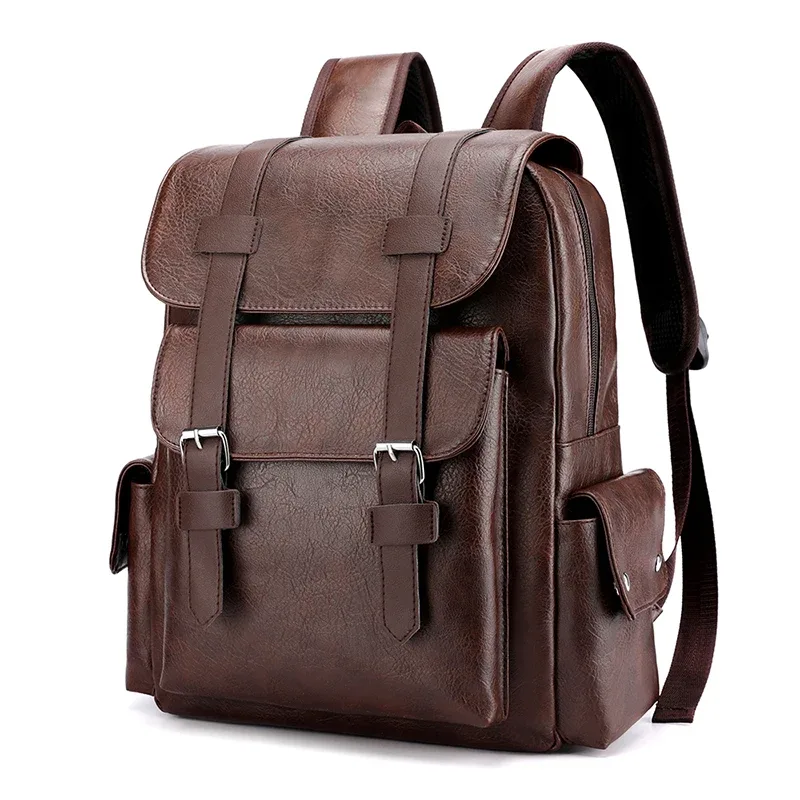 sac à dos homme 2026 en cuir pu, grand sac à dos pour ordinateur portable, mochilas pour adolescents garçons, sac d'école noir et marron