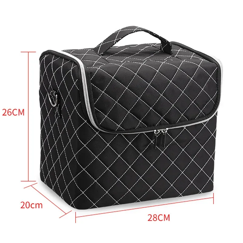 sac à main de maquillage à carreaux de grande capacité pour femmes, boîtes à cosmétiques, trousse d'art d'ongle à fermeture éclair, mallette de rangement, évalué professionnel