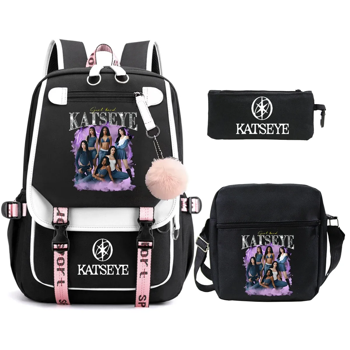 ensemble de 3 sacs à dos kpop katseye pour garçons et filles, cartable avec boîte à lunch, trousse à crayons, sac à livres pour étudiants, sac à dos de voyage pour adolescentes et femmes