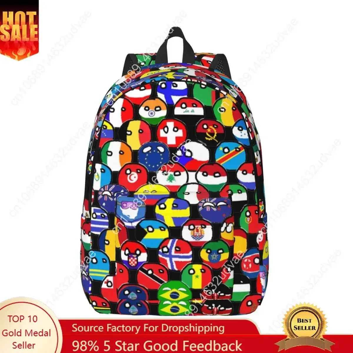 Sac à dos de dessin animé Countryball pour écoliers, lycéens et étudiants, sac à dos mignon sur le thème des pays et de la Terre, sac à dos de jour pour adolescents, cadeau
