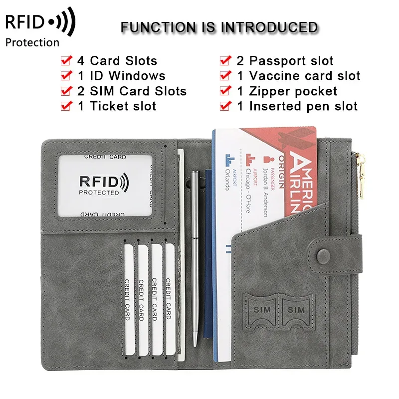 nouvelle pochette de passeport antivol rfid avec fermeture éclair, porte-documents multifonctionnel pour voyage