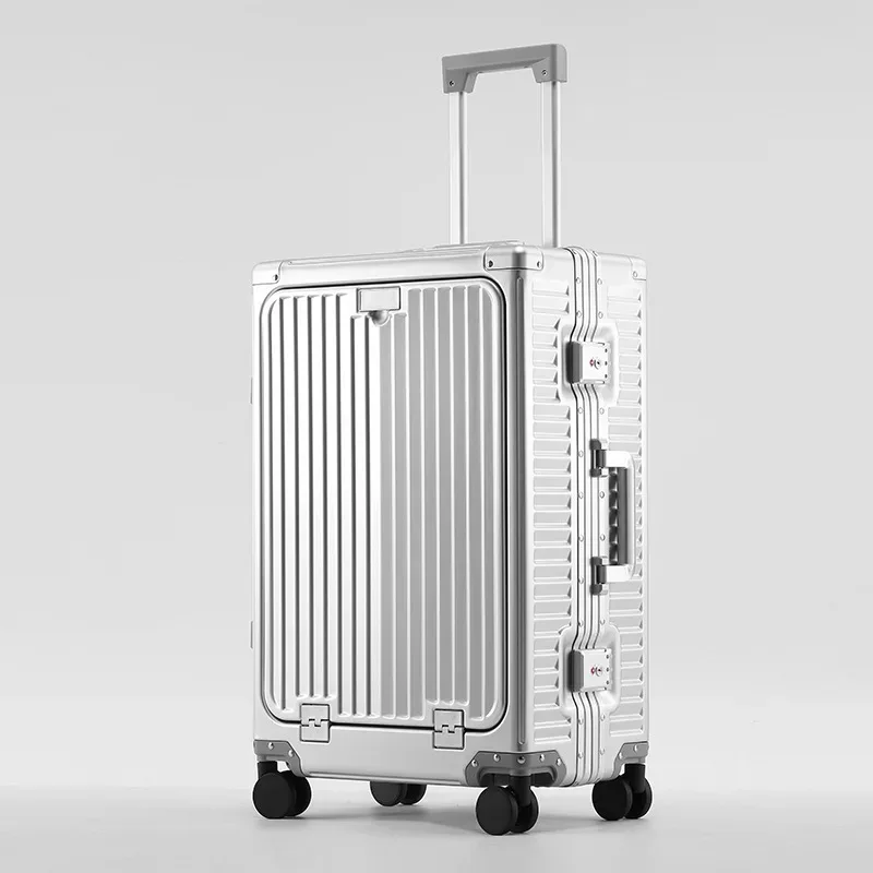 klqdzms valise ouverture avant boîte d'embarquement entièrement en aluminium alliage de magnésium boîtier de chariot 20 "24 pouces bagages multifonctions