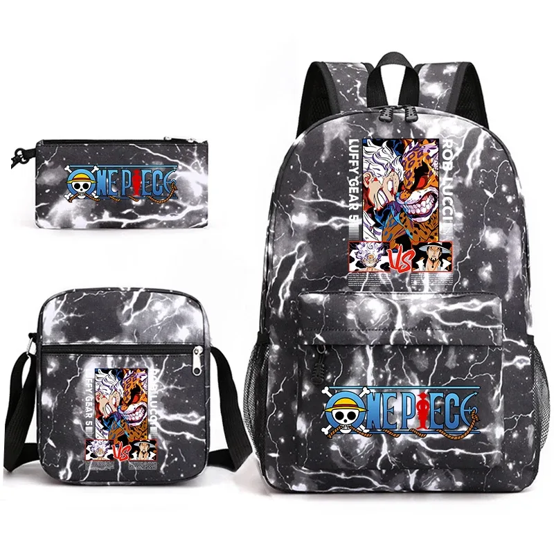 ensemble de sacs à dos d'école imprimés one piece luffy, 3 en 1, sac à bandoulière, trousse à crayons pour garçons, filles, enfants