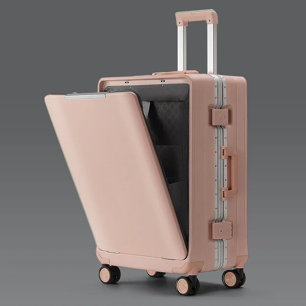 klqdzms – valise multifonctionnelle à ouverture frontale, avec cadre en aluminium, 20/24/26 pouces, grande capacité, avec mot de passe, pour voyage