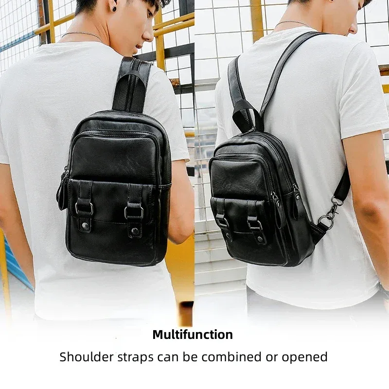 sac à dos multifonction léger pour hommes, sac de poitrine à la mode, petits sacs à bandoulière pour hommes, petits sacs à dos en cuir pu