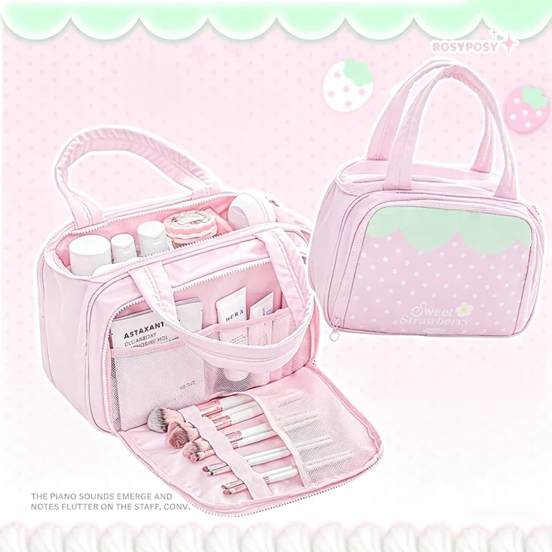 sac de maquillage coloré multifonctionnel de grande capacité, plusieurs compartiments pour le rangement, nouveau sac à bandoulière d'été doux et mignon pour femmes