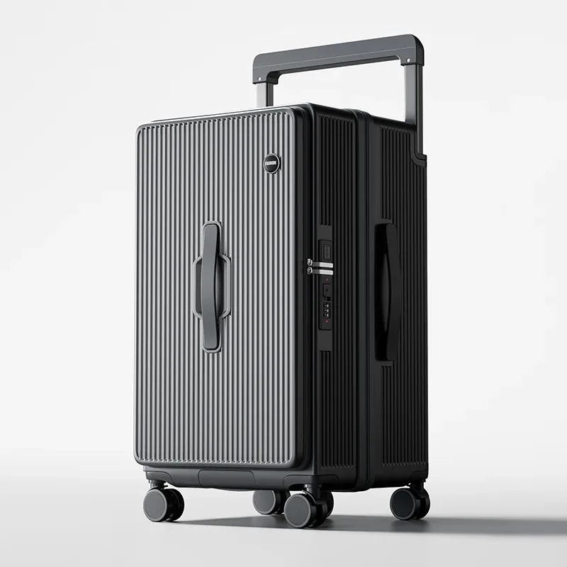 nouvelle valise de voyage à ouverture latérale 1:9 avec poignée large, valise cabine 20 pouces, valise de cabine grande capacité 32 pouces avec serrure à combinaison