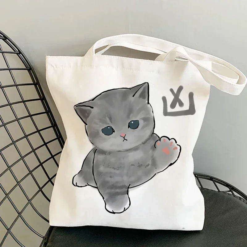 femme sacs à provisions kawaii dessin animé chats amusant sac fourre-tout shopper organisateur décontracté déjeuner sacs à main grande capacité toile sacs à bandoulière