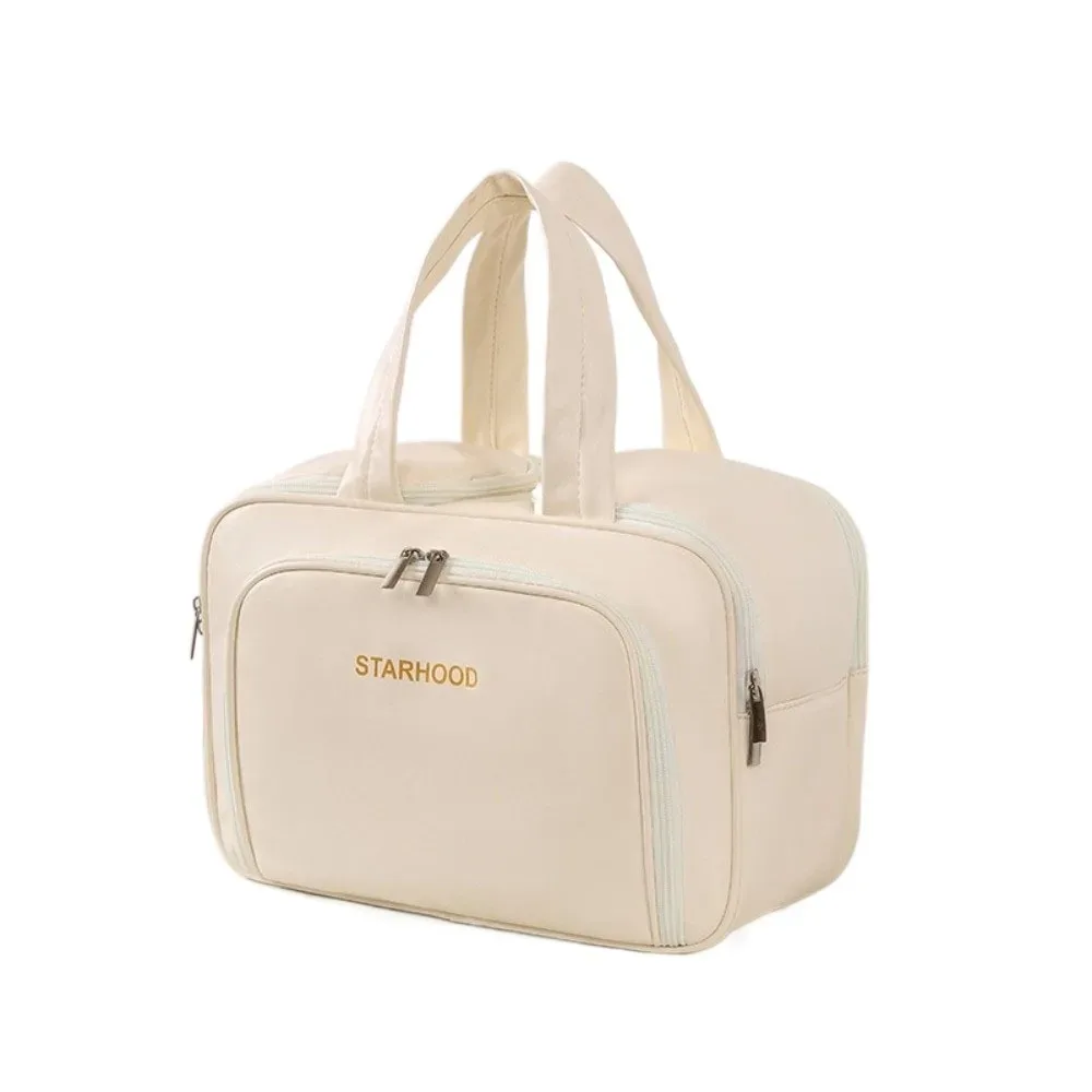 trousse de toilette de voyage grande capacité en pu, avec poignée et double fermeture éclair, organiseur de maquillage pour femme