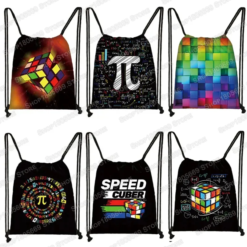 sac à dos magique cube imprimé avec cordon de serrage, sacs de rangement cubo magico pour voyage formule mathé