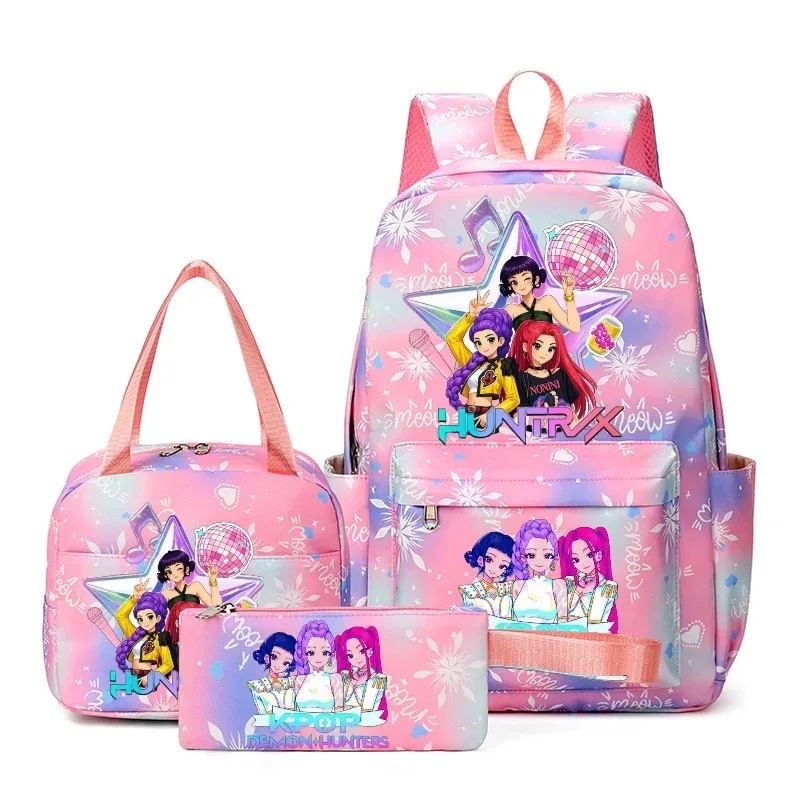 sac à dos kpop demon hunter avec imprimé neige, cartable pour adolescents avec sac à bandoulière pour usage quotidien, sacs de voyage décontractés pour filles, 3 pièces