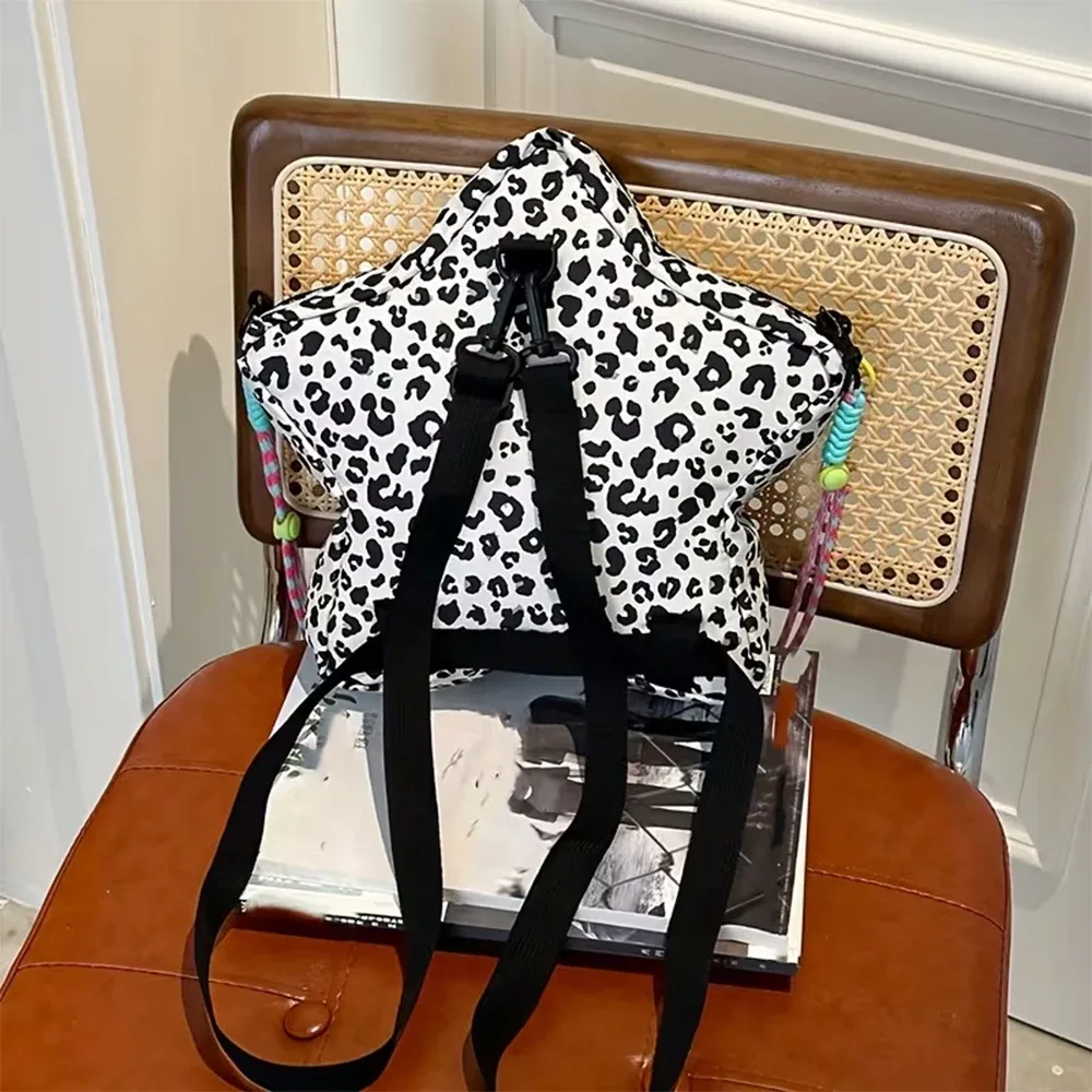 sac à dos en forme d'étoile imprimé léopard pour femmes, sac à dos décontracté pour voyage, sac à bandoulière à la mode avec longue sangle d'épaule