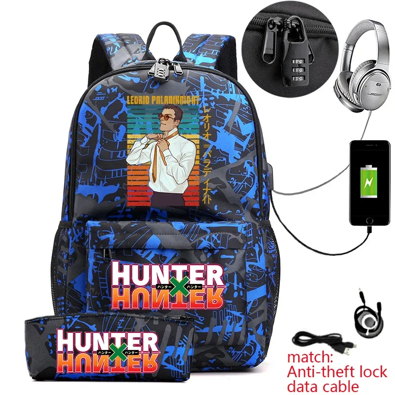 sac à dos hunter x hunter anime pour étudiants, sac à dos antivol décontracté avec trousse à crayons pour garçons et filles, sac d'école