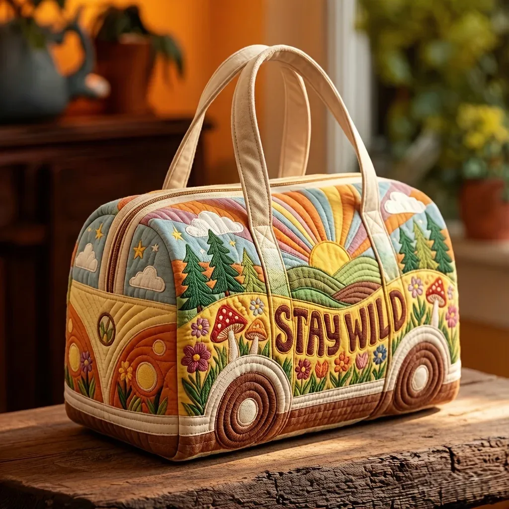 sac de sport multifonctionnel imprimé numériquement en 3d pour courtes distances, sac fourre-tout de voyage imprimé bus rétro bohème
