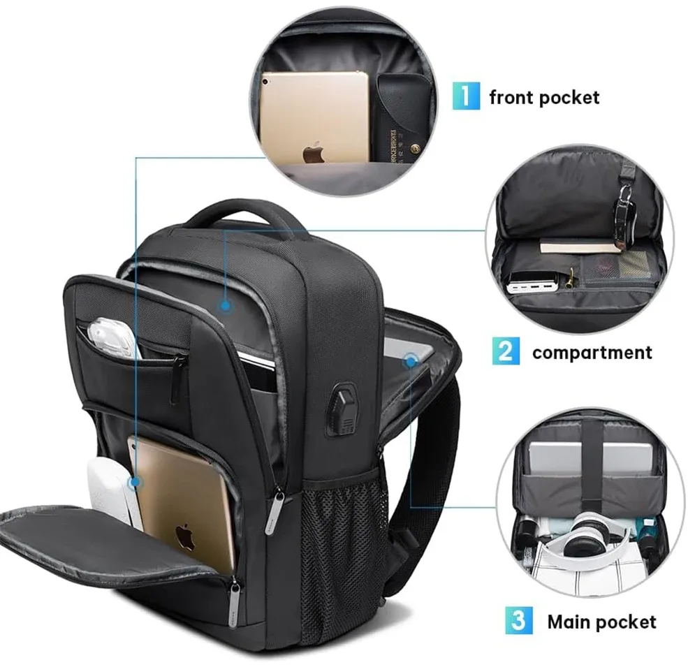 bange sac à dos de voyage étanche avec port de chargement usb adapté aux sacs à dos d'ordinateur portable de 15,6 pouces pour hommes et femmes, sacs d'école pour adolescents