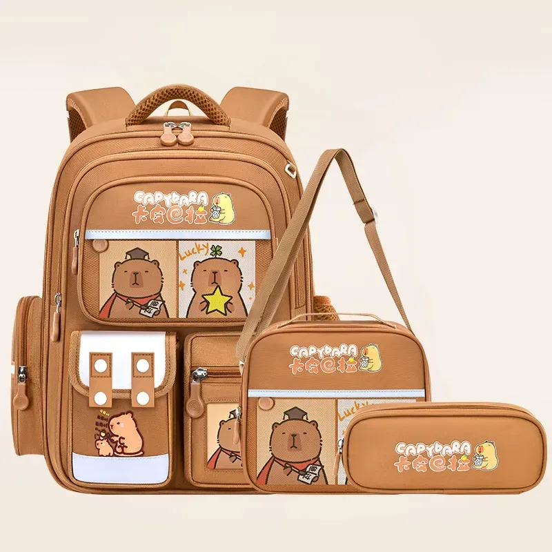 ensemble de 3 sacs à dos capybara pour enfants, garçons et filles, boîte à lunch, trousse à crayons, sac à livres grande capacité, cadeau de rentrée scolaire