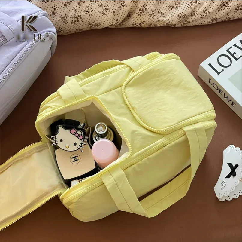 trousse de maquillage portable légère et élégante, grande capacité, compartimentée, double ouverture, pochette de voyage pour articles de toilette