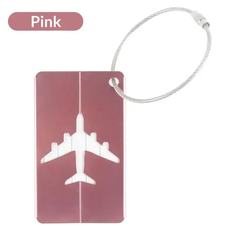étiquette de bagage en alliage d'aluminium pour avion, anti-perte, avec porte-carte d'identité, couleur unie, accessoires de voyage