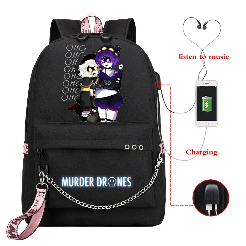 dessin animé meurtre drones sac à dos femmes hommes décontracté usb sac de charge voyage sac à dos garçon fille anime meurtre drones sacs d'école mochila