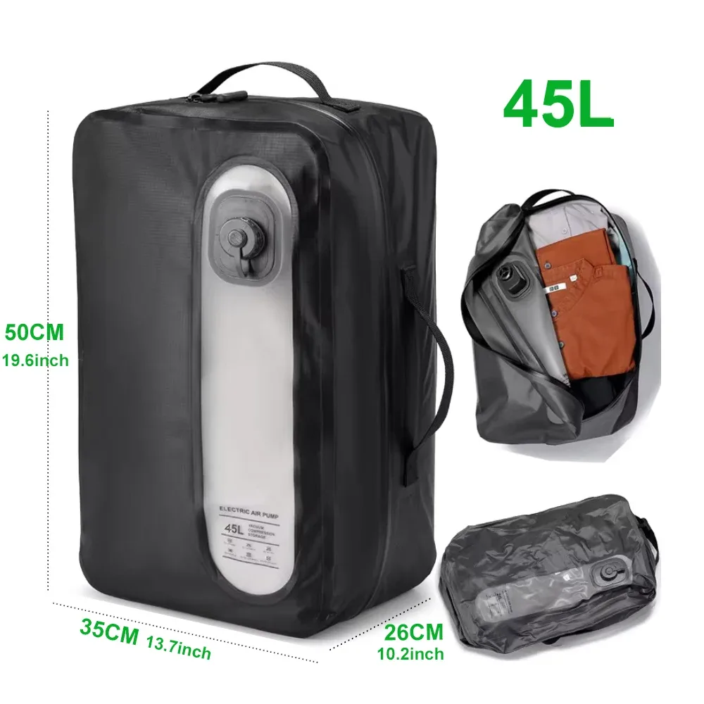 sac de compression automatique (pompe à air intégrée) réutilisable, pliable, pour voyages en plein air, valises et sacs à dos