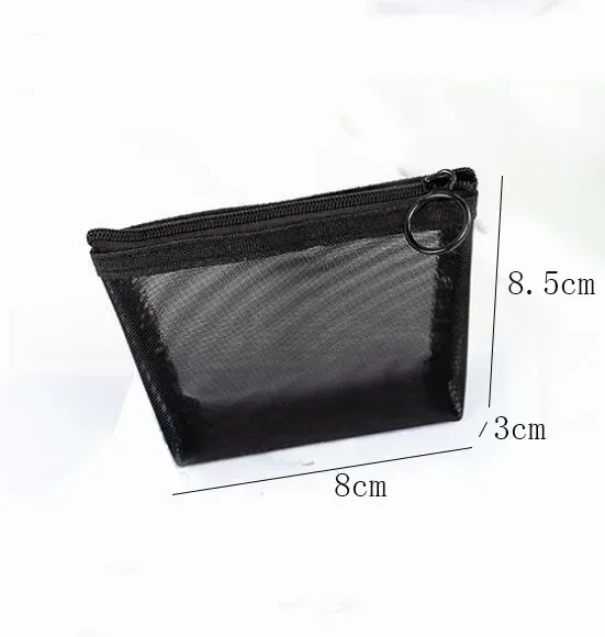 trousse de maquillage noire transparente pour femme, trousse de toilette et cosmétique, ensemble de poudres en maille, petite et grande, voyage