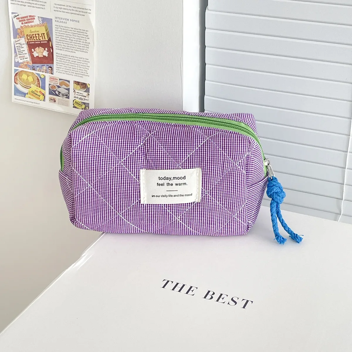 porte-monnaie à carreaux matelassés pour femmes, porte-crayon pour documents d'abonnés, petit sac de rangement imprimé lettre, sacs à cosmétiques pour filles, pochette femme