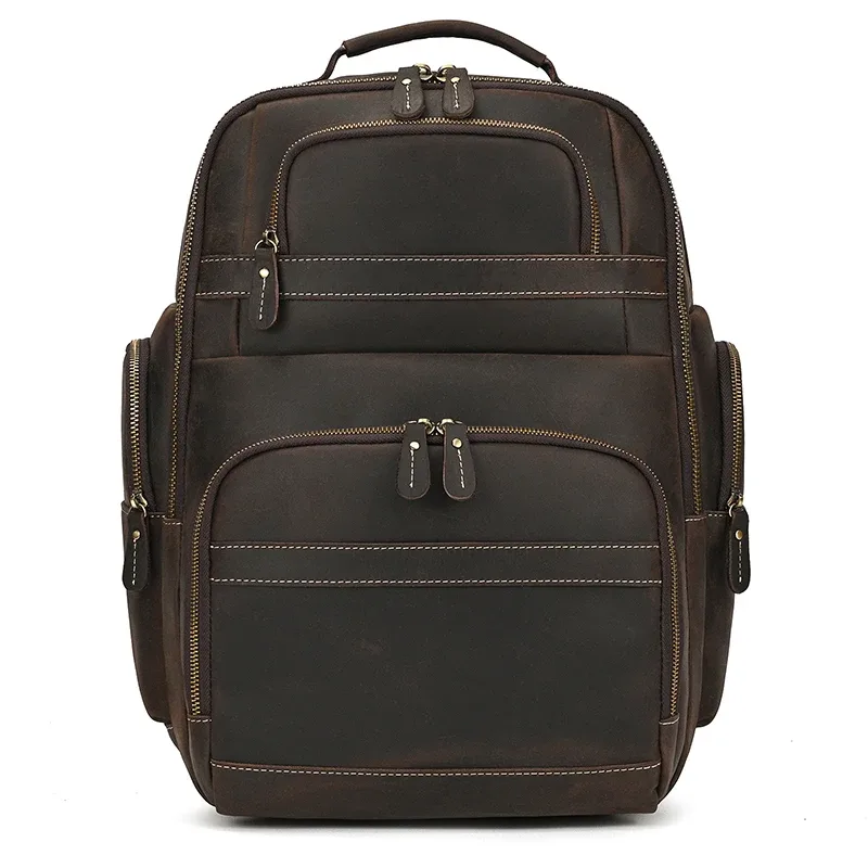 luufan-sac à dos de chargement usb pour homme, cuir de vache véritable, sac à dos étanche pour ordinateur portable 16 ", cartable noir, grand sac à dos de voyage pour homme