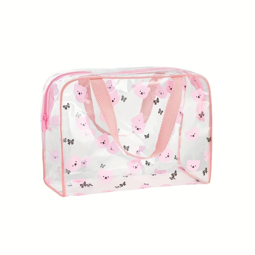 1 trousse de toilette imprimée motif dessin animé avec poignée, idéale pour ranger les cosmétiques lors d'une fête spa, trousse à maquillage portable avec plusieurs compartiments, est un excellent choix pour les voyages et les cadeaux.