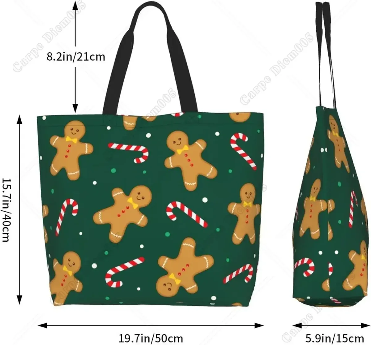 sac fourre-tout bonhomme en pain d'épice pour femme, sac à main de noël, sac à provisions, sac cadeau de plage, travail en plein air, canne en bonbon