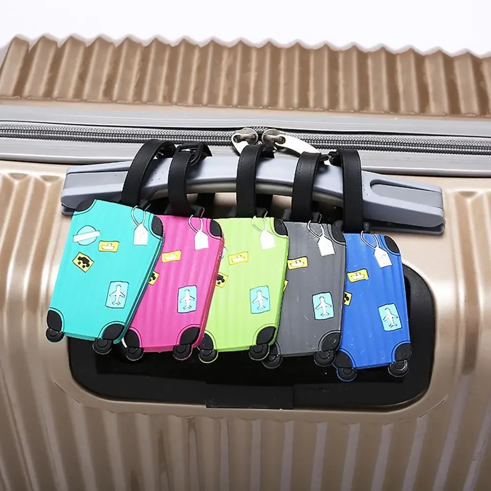 étiquette de bagage en silicone de dessin animé mignon avec sangle, étiquettes d'identification de nom, identifiants de valise de bagage, sac à dos, voyage d'affaires