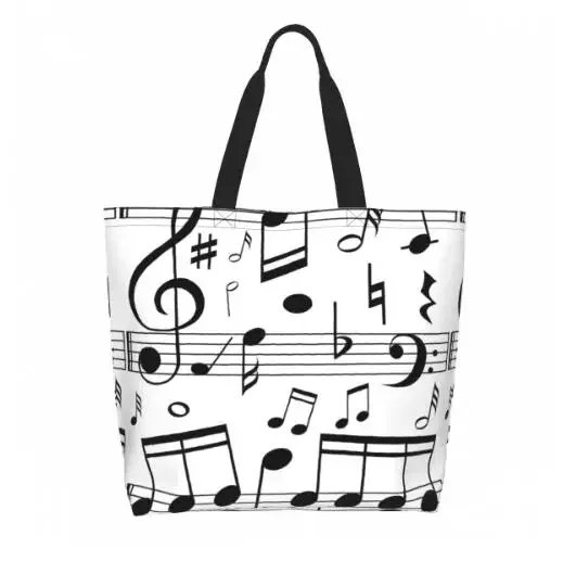 grand sac fourre-tout réutilisable pour femme, sac à main décontracté, sac d'épicerie polyvalent, travail en plein air, marche, notes de musique