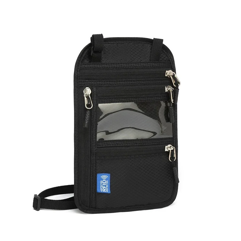 sac de voyage anti-rfid multi-poches, sac de passeport anti-vol avec sangle de cou réglable, portefeuille de cou imperméable