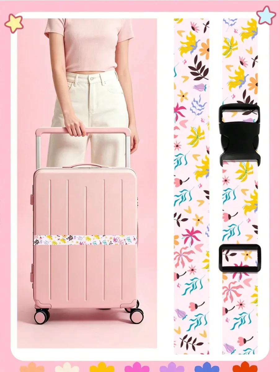 sangle de bagage réglable pour valise, ceinture de voyage à imprimé mignon avec boucle, sangle de fixation souple en tissu anti-déchirure pour valise