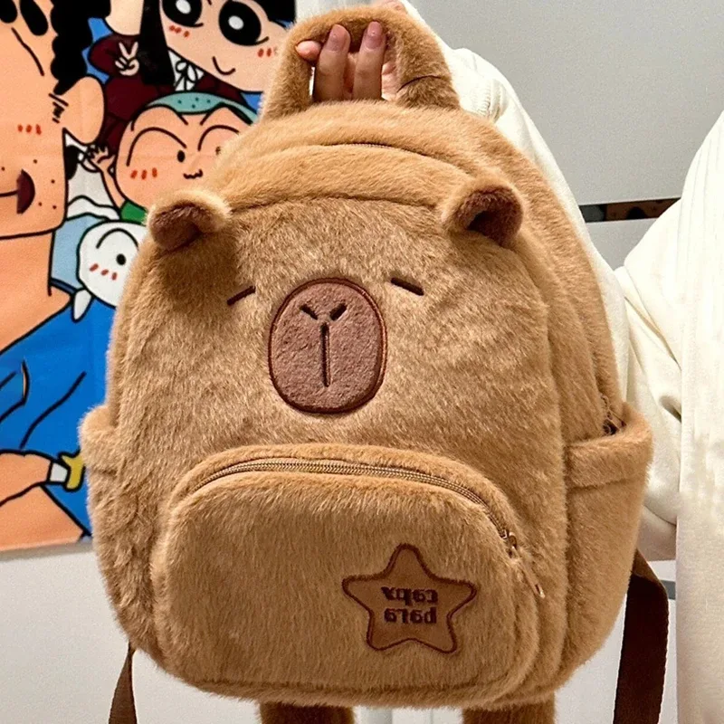 sac à dos en peluche capybara kawaii pour femme, sac fourre-tout drôle de dessin animé, grande capacité, cadeau pour enfants, polyvalent, nouveau
