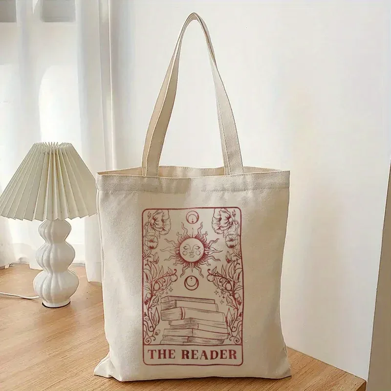 sac à bandoulière en toile à motif vintage the reader, sac de shopping léger à motif solaire, sac de rangement polyvalent