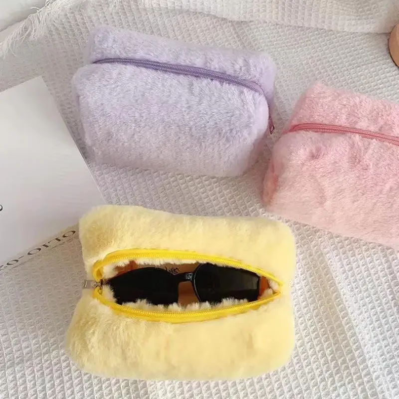 sacs de maquillage en peluche pour femmes, sac à cosmétiques de voyage souple, étui de rangement pour dames et filles
