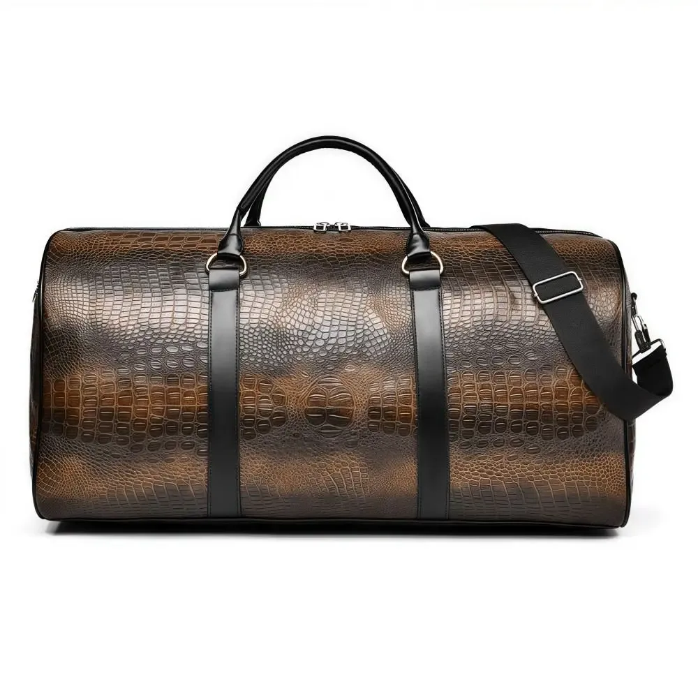 sac de voyage texturé crocodile grande capacité en cuir pu, bagage de vacances rétro durable, sac à main pour voyages d'affaires homme femme
