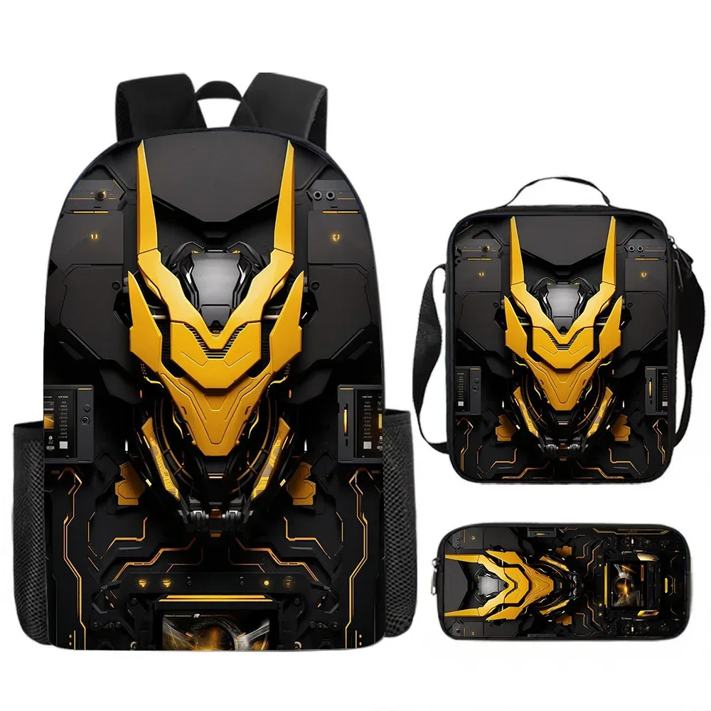sacs d'école de luxe originaux et cool de style mécanique, imprimés en 3d, lot de 3 pièces : sac à dos pour ordinateur portable, sac à déjeuner et trousse à crayons