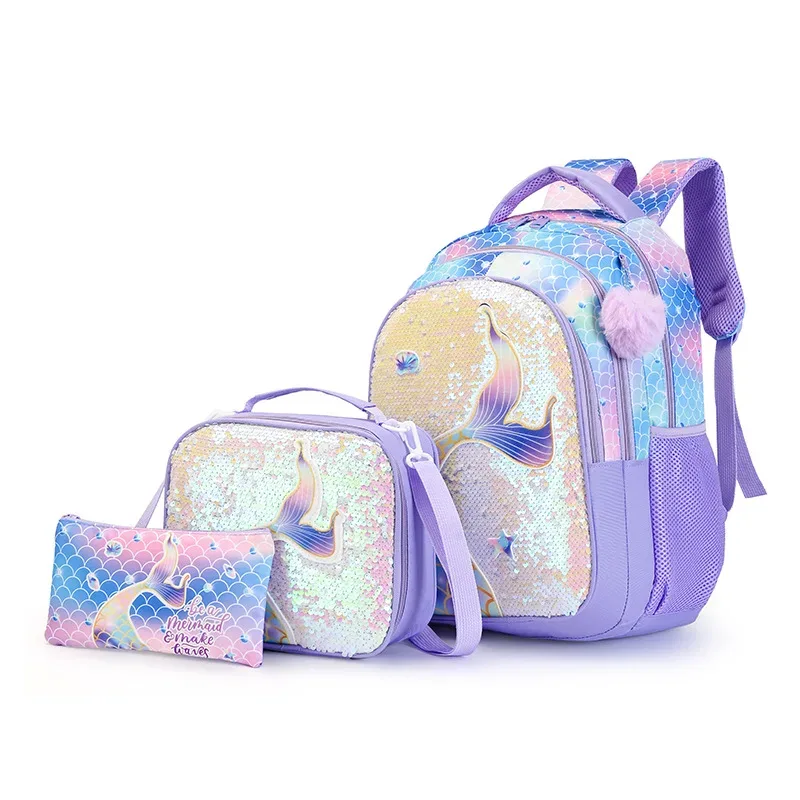 ensemble de sacs à dos pour filles, style princesse, léger, 3 pièces, avec boîte à lunch et trousse à crayons pour enfants filles