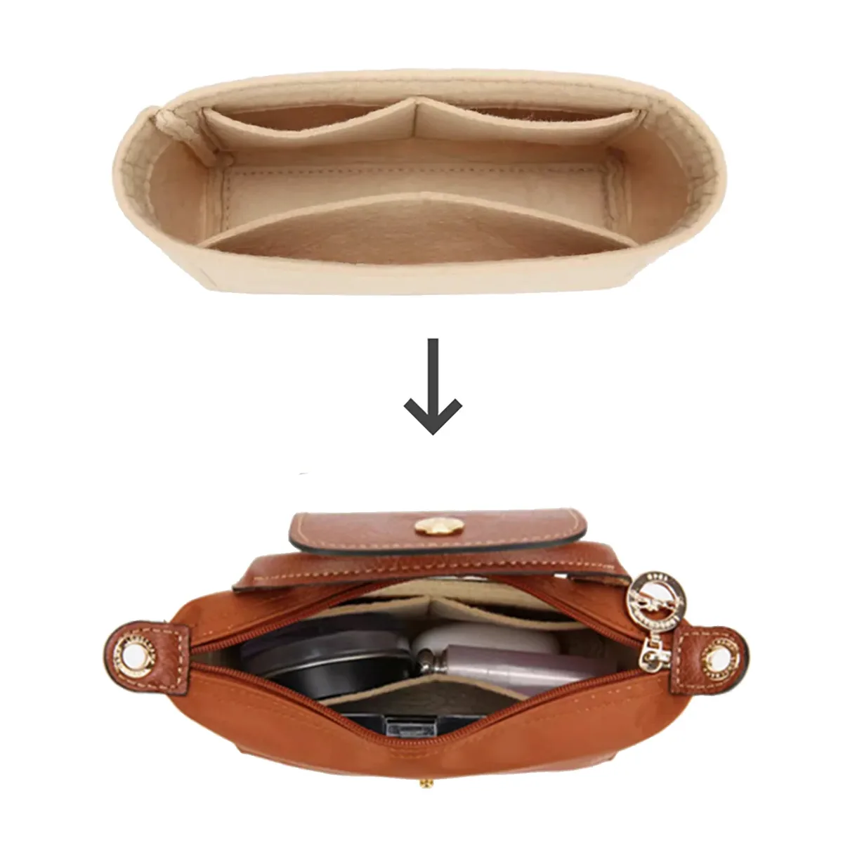 organisateur de sac pour longchamp small tote bag timid, sac de rangement et de finition, doublure intérieure pour sacs à main, insert organisateur compatible avec la taille mini