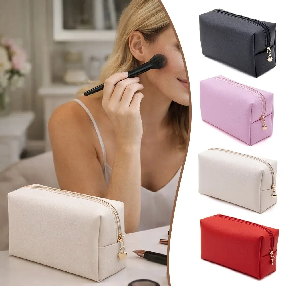nouvelle trousse de maquillage en cuir pu imperméable grande capacité, trousse de toilette avec fermeture éclair, sac de rangement pour femmes et hommes