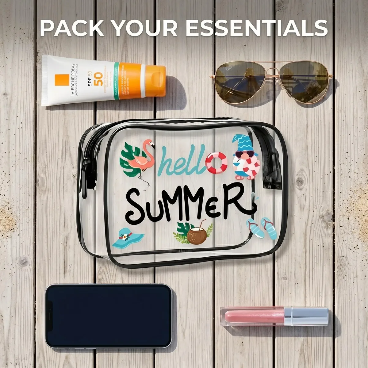 1 pièce sac de plage transparent, trousse de maquillage pour vacances d'été, organiseur de toilette de voyage étanche, trousse de survie de plage en pvc transparent, sac de rangement