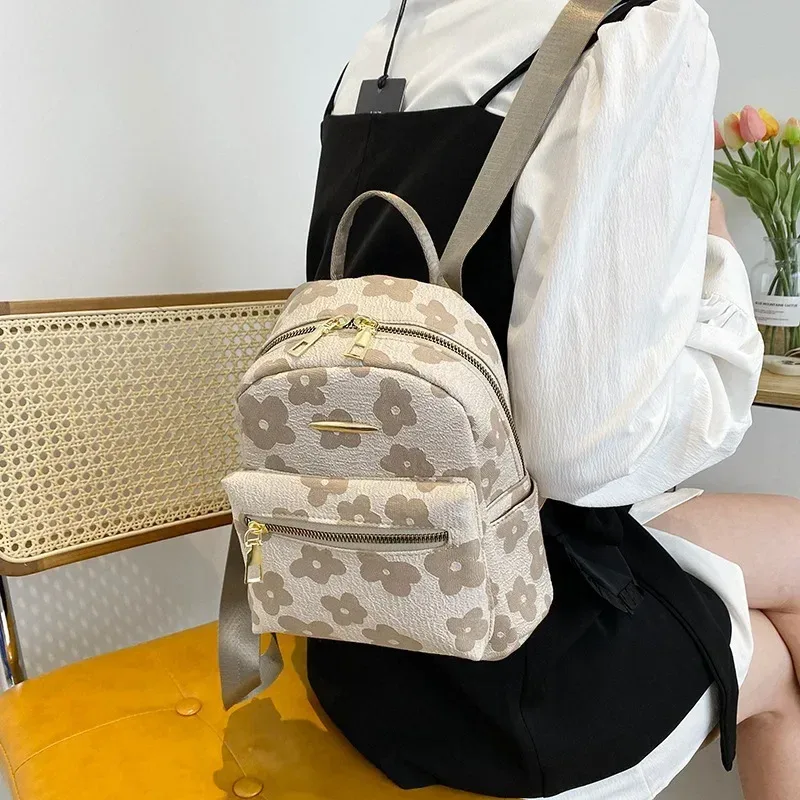 mini petit sac à dos à bandoulière en cuir pu, pochette multifonction pour téléphone pour dames, sac à dos d'école imprimé floral pour dames