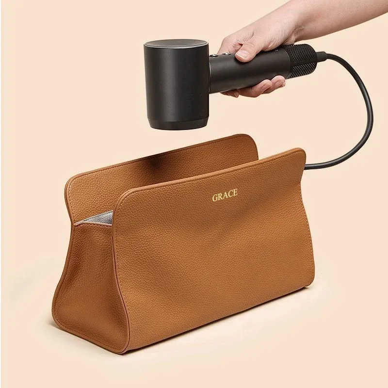 sac de rangement pour sèche-cheveux en cuir pu souple personnalisé, sac de voyage de grande capacité pour fer à friser, sac cosmétique de luxe pour femme