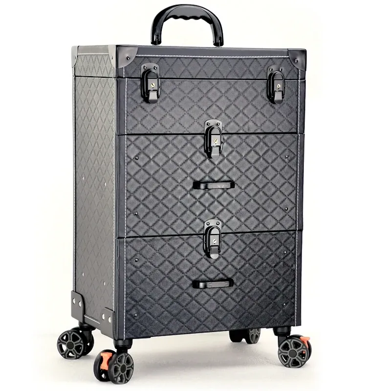 sac de maquillage professionnel de grande capacité, bagages, boîtier de chariot d'artiste, rangement d'ongles de voyage, valise de maquillage, boîte à outils de tatouage roulante