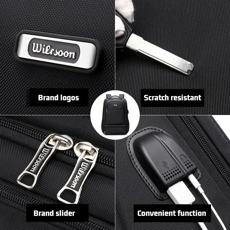 wiersoon sac à dos de voyage pour hommes, sac de grande capacité, sac à dos de voyage d'affaires, léger et à la mode, pour ordinateur